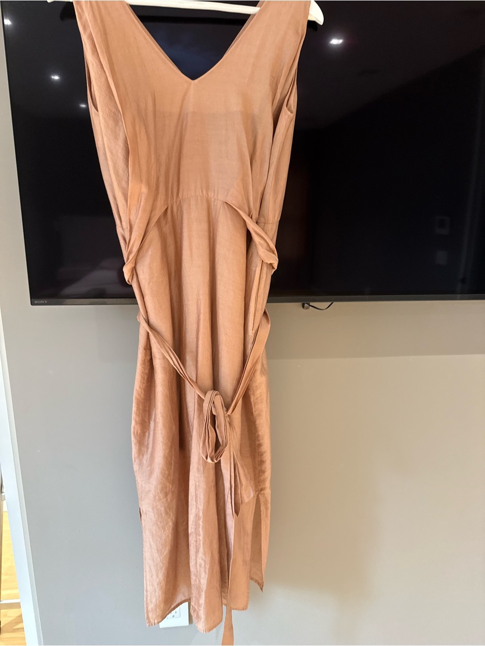 Promise Sleeveless V-Neck Midi Dress in Dusty Peach